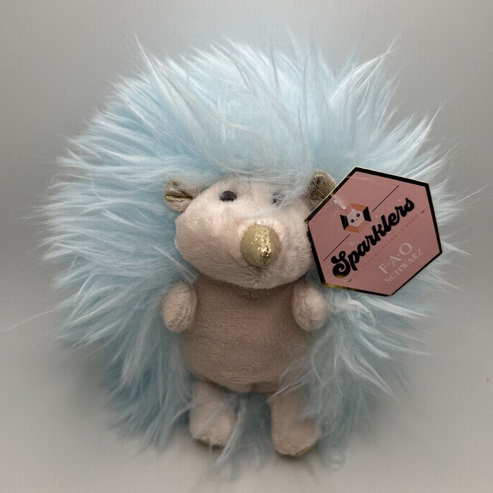 Fao Schwarz Sparklers Blue Hedgehog Plush Stuffed Animal 6” Toy Glitter